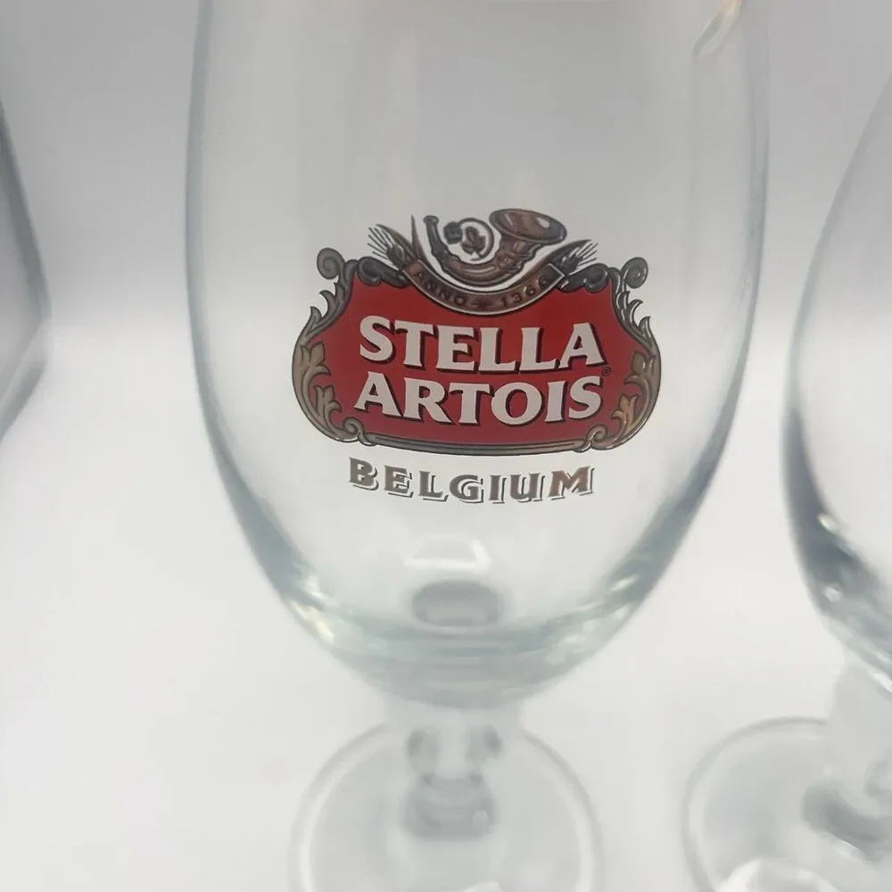 STELLA ARTOIS Belgium Chalice Beer Glass 33 CL Gold Rim (Set Of 2)